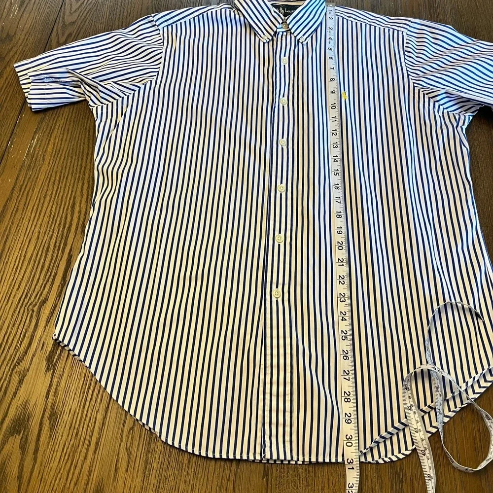 Ralph Lauren Button Down Shirt Cotton Striped Preppy Classic Large Navy White - Picture 6 of 9